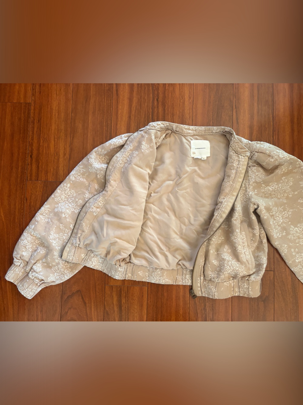 Anthropologie Cream Embroidered Floral Puff-Sleeve Feminine Bomber Jacket - Picture 3 of 5